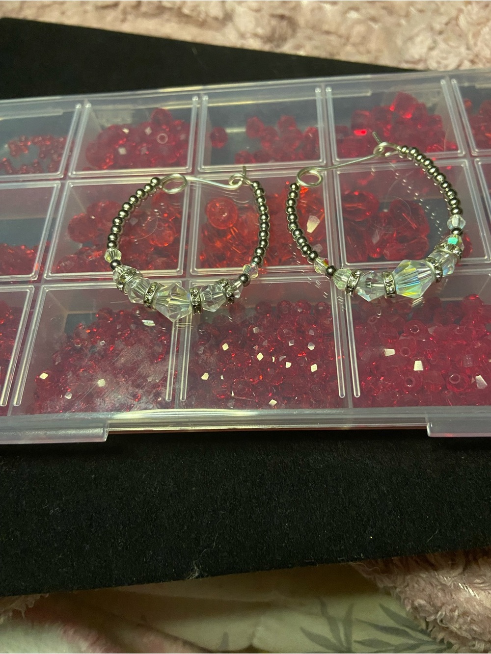 Crystal Bead Hoop Earrings - Clear and Silver - Picture 4 of 4